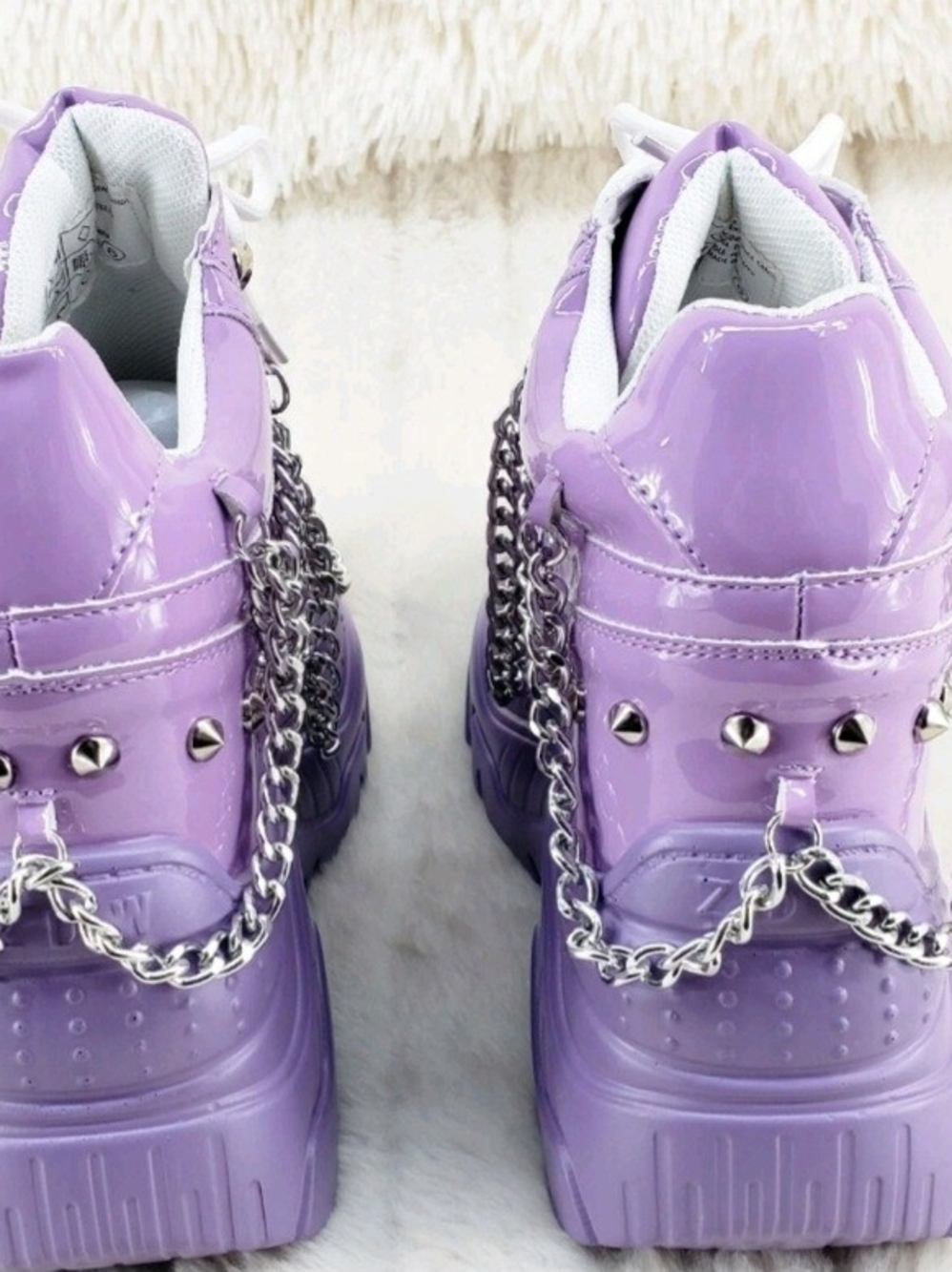 WTF By Anthony Wang Lilac Patent Sneakers Chain Studded Hidden Wedge 7.5 NWOT - Picture 11 of 14